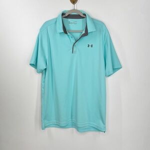Under Armour Loose HeatGear Blue Green 3 Button Short Sleeve Polo Men’s Size XL